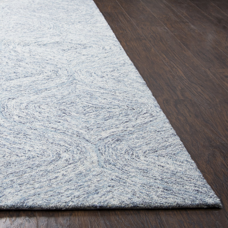 Tapis bleu en laine touffeté à la main à motif géométrique Gaige, Rectangle 5 pi x 8 pi