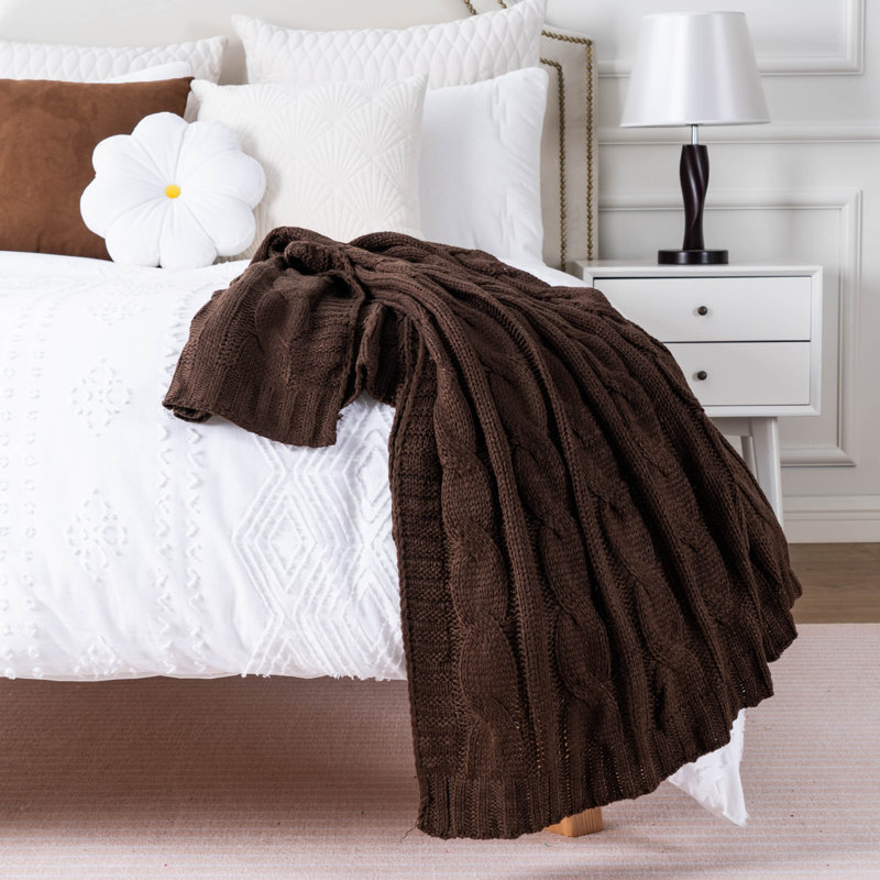 Brown Cable Knit Acrylic Throw Blanket, 50"x60"
