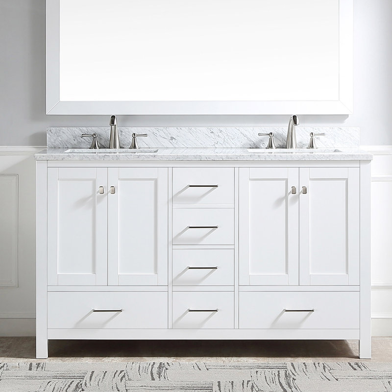 60'' Double Bathroom Vanity with Marble Top, White