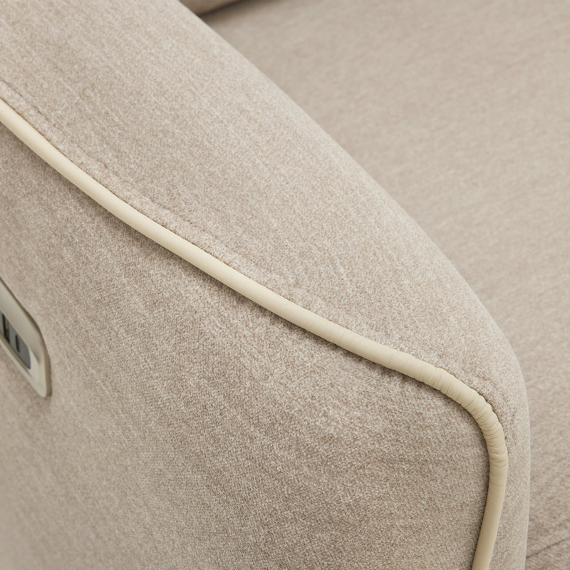 Beige Fabric Swivel Glider Recliner with Metal Base