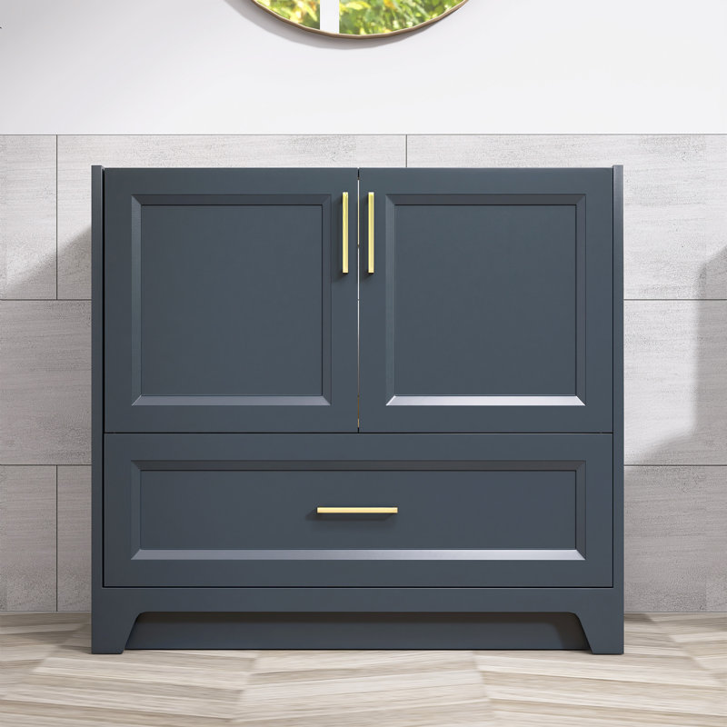 Base de meuble-lavabo simple 36 po en bois massif bleu marine avec portes à fermeture douce