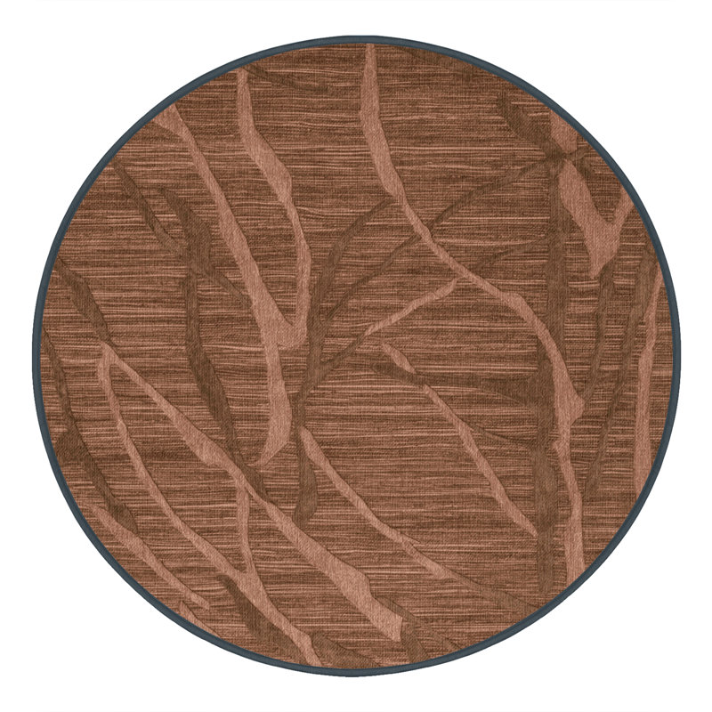Machine Washable Abstract Brown Area Rug, Round 7'