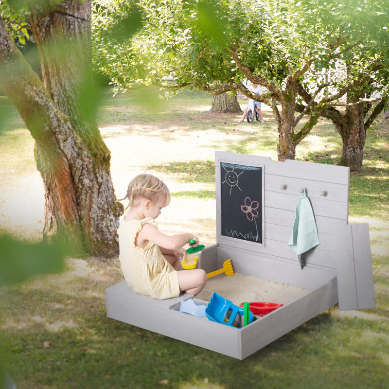 Sandpit with lid, hinged with board & 3 hooks
