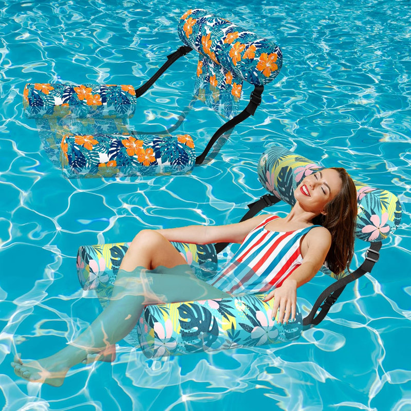 2 Pack Ultimate Comfort Inflatable Pool Floats With Soft Fabric Cover And Ergonomic Headrest Perfect For Pool Party, Sea, Beach, Lake River,Multicolor 30In L X 16In W