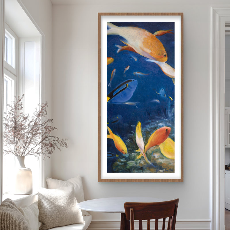 Poisson coloré sous la mer - reproduction exotique avec passe-partout, Brun, H 48 po x l 24 po