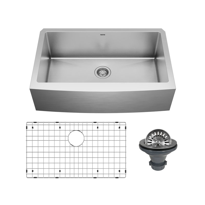 Karran Stainless Steel 33'' X 22-1/4'' Single Bowl Farmhouse/Apron Front Kitchen Sink Kit