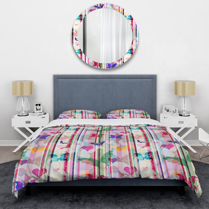 Multicolor Striped Pattern - Abstract Duvet Cover Set - Microfiber Polyester, King Duvet Cover + 2 King Shams