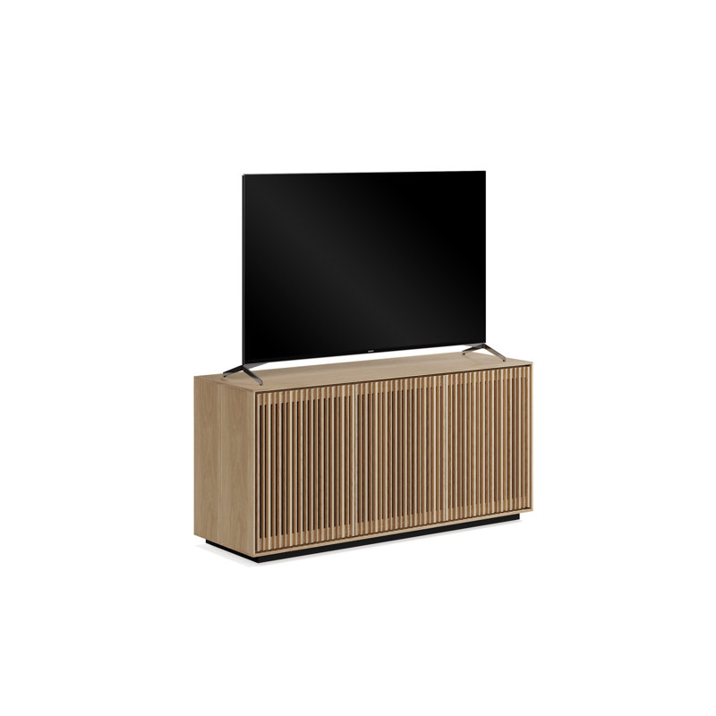 Toasted Oak and Black 3-Door Media Storage Console with Glass Shelves