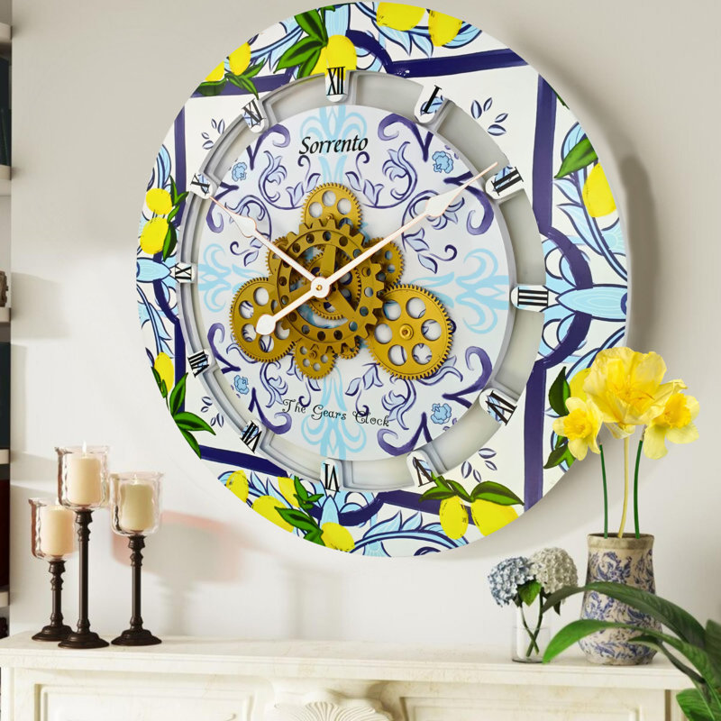 Wall Clock 24" Oversized for Living Room decor with Real Moving Gears Italy Collection, Sorrento