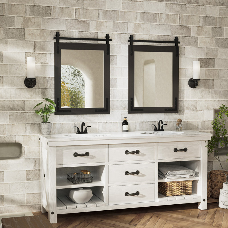 Solid Wood Rectangle Mirror, 28" x 20", Black