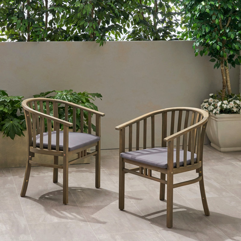 Ensemble de 2 chaises d'extérieur en bois avec coussins, gris foncé, finition grise