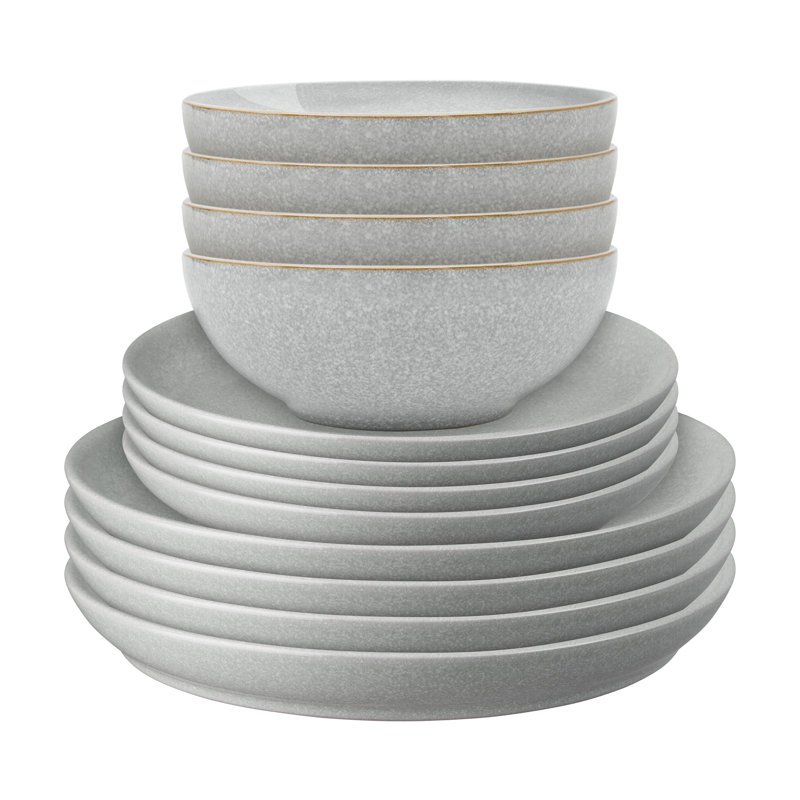 Elements Light Grey Coupe 12Pc Tableware Set, Gray