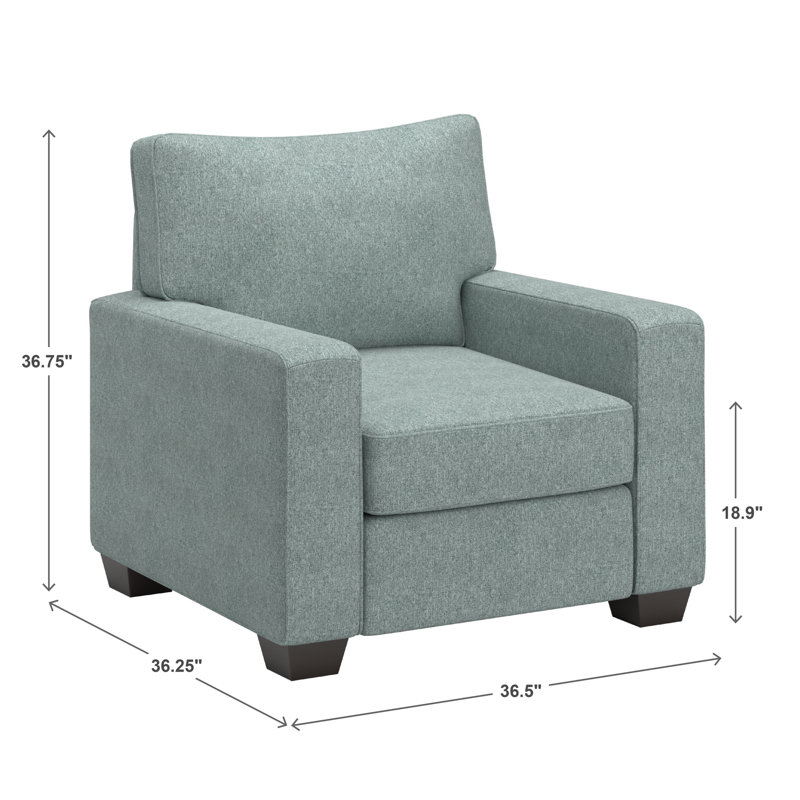 Chaise de salon en tissu à accoudoirs carrés et rembourrés de tissu moderne, Tissu vert brume de mer