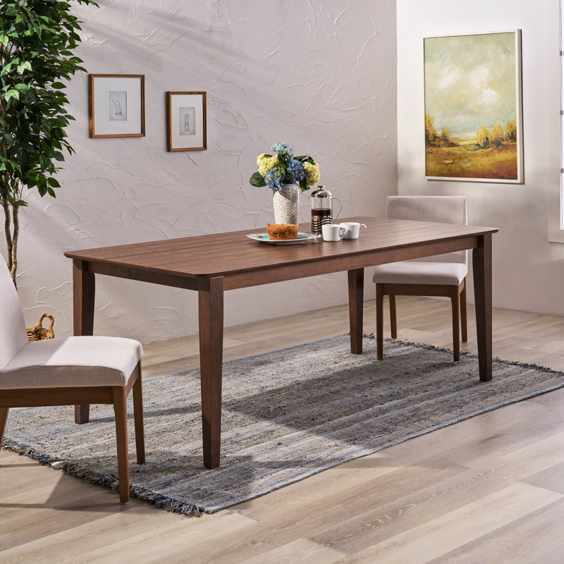 Table de salle à manger en noyer avec pieds carrés, style bois massif et finition noyer