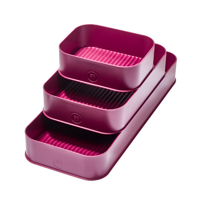 iDesign Recycled Plastic Office Organizer Bin, Set of 3 – S,M,L-Moss, Burgundy