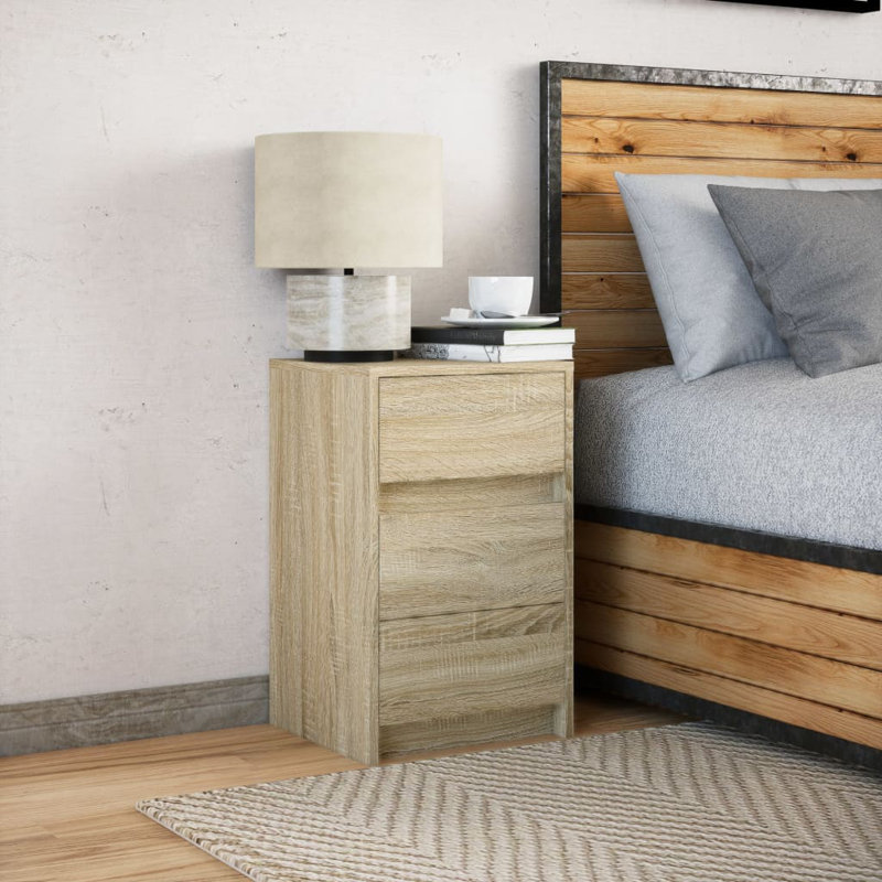 Dawens 38cm W Manufactured Wood Bedside Table, Sonoma Oak