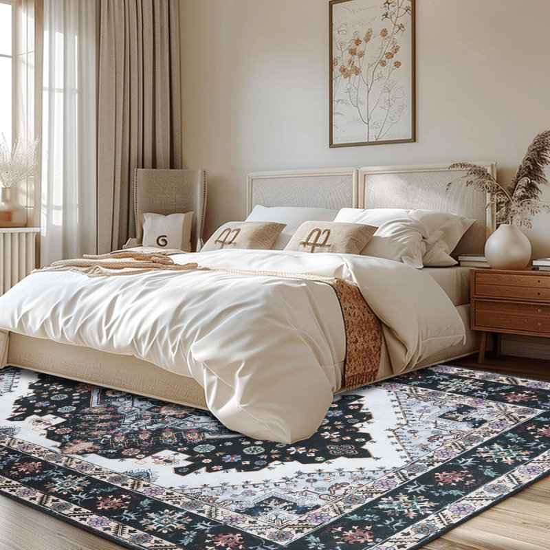 Groner Area Rugs Machine Washable Boho Rug For Living Room Bedroom, Rectangle 6' x 9'