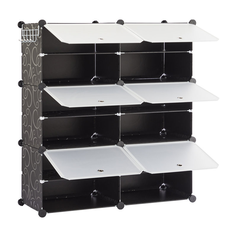 24 Pair Stackable Shoe Storage Cabinet, Black, 37.2'' H x 33.19'' W x 12.4'' D