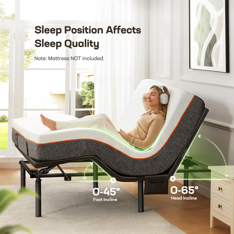 Taha  Adjustable Bed Base with Massage-APP Connects Adjustable Bed Frame with 4 Height Options, Wireless Control Adjustable Bed with Under-Bed Nightlight