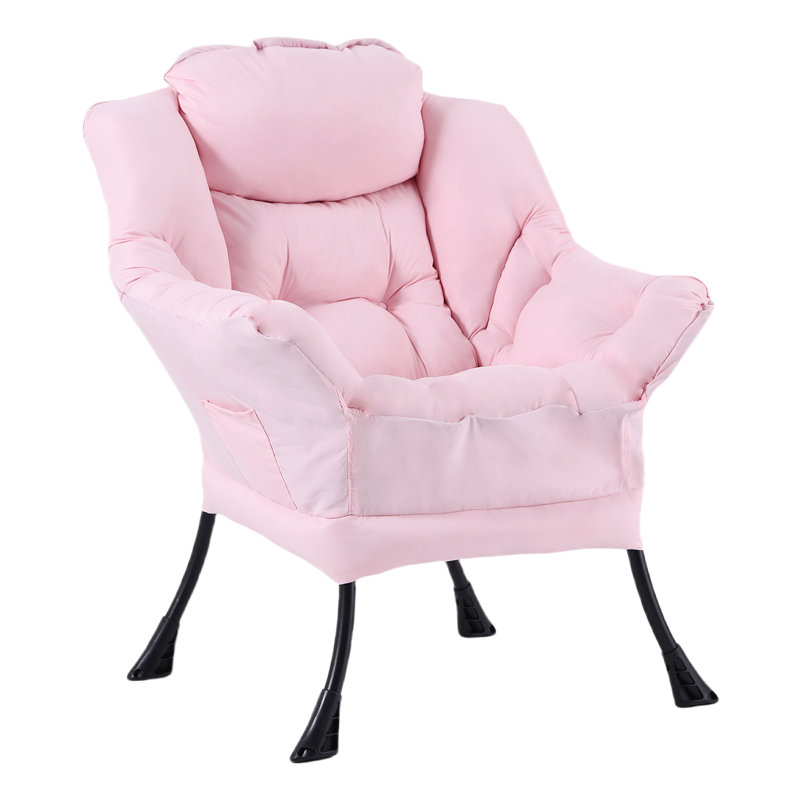 Abramson Lazy Chair, Modern Lounge Accent Chair with Armrests and a Side Pocket, Pink-Single Cotton, No