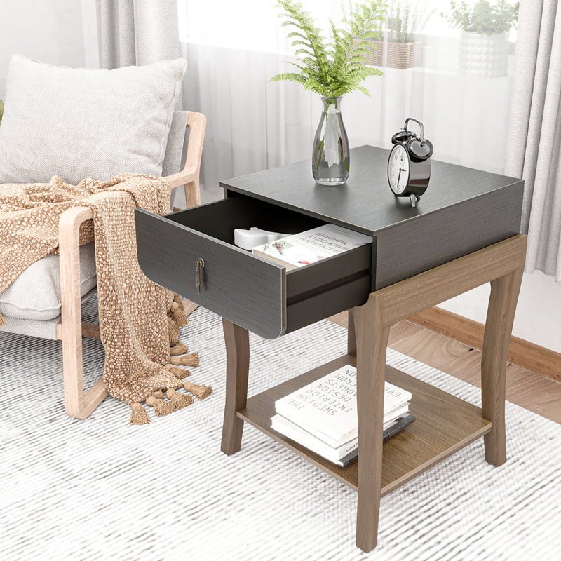 Table de bout, Plateau gris foncé / base en bois