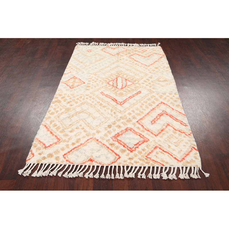 Tapis décoratif en laine noué à la main de conception unique 4 pi 0 po x 6 pi 0 po noué à la main New Age
