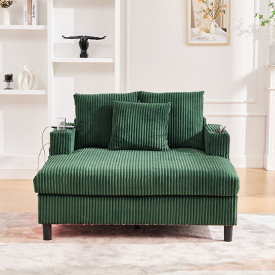 Canapé inclinable moderne en velours côtelé surdimensionné avec assise profonde, 3 coussins, charge USB, bande lumineuse à DEL RVB, porte-gobelet, poche latérale - convient au salon et à la chambre à coucher