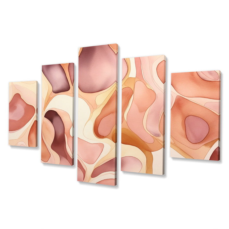 «Nutshell Abstractions Abstract Watercolor V», art mural sur toile à formes abstraites - 5 panneaux