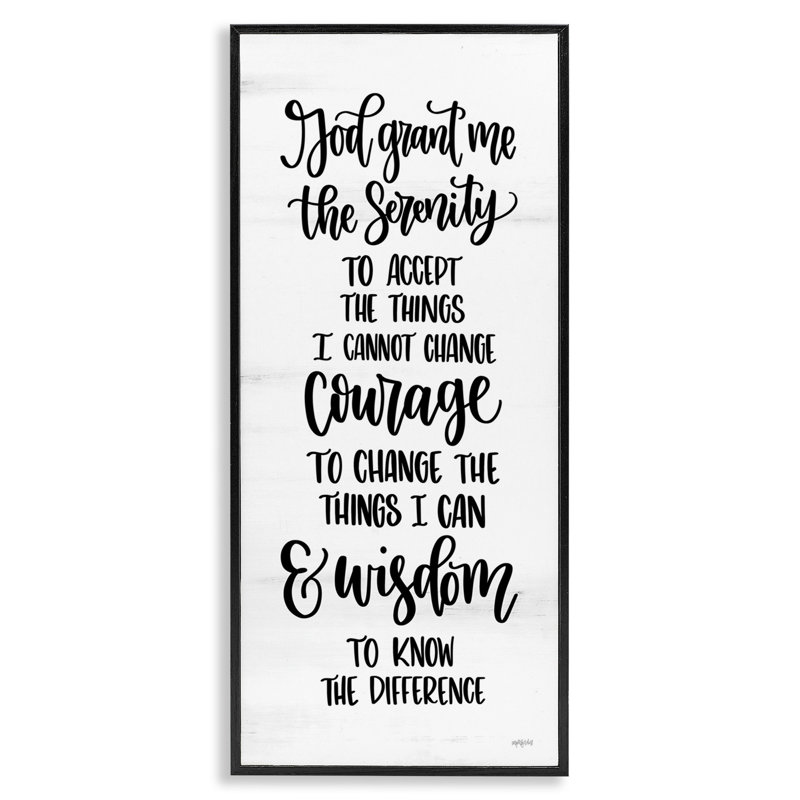 Citation spirituelle Serenity Courage & Wisdom, Giclée encadrée noir minuit, H 24 po x l 10 po x P 1,5 po