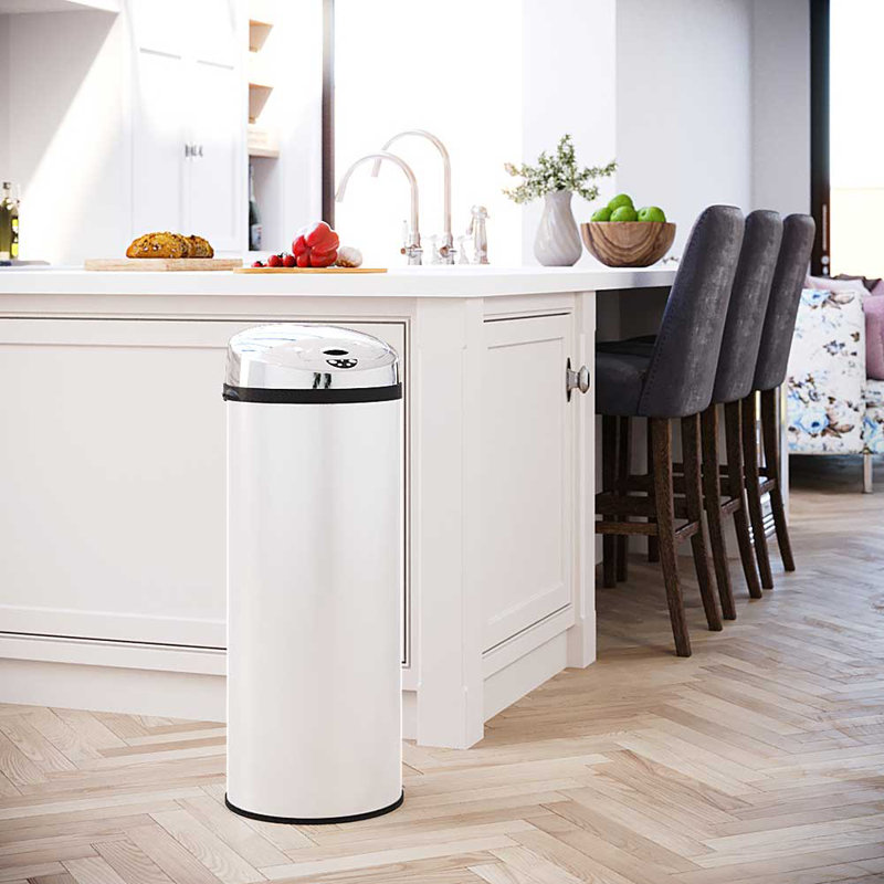 Ladson Steel Motion Sensor Kitchen Trash Can, White, 50L