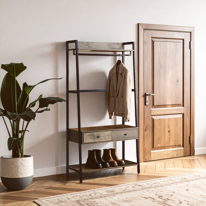 Bradbury 169cm H x 84cm W Iron Etagere Bookcase, Black, Dark Oak/Black