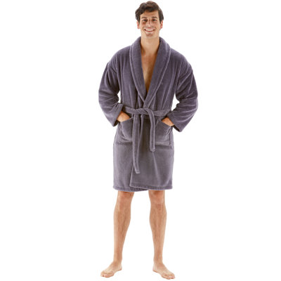 Fleece Men's Above Knee Bathrobe with Pockets and Hood for Kids