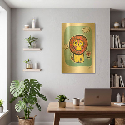 «Wild About You Lion» par Melissa Averinos, art mural en métal doré, 12 po x 16 po