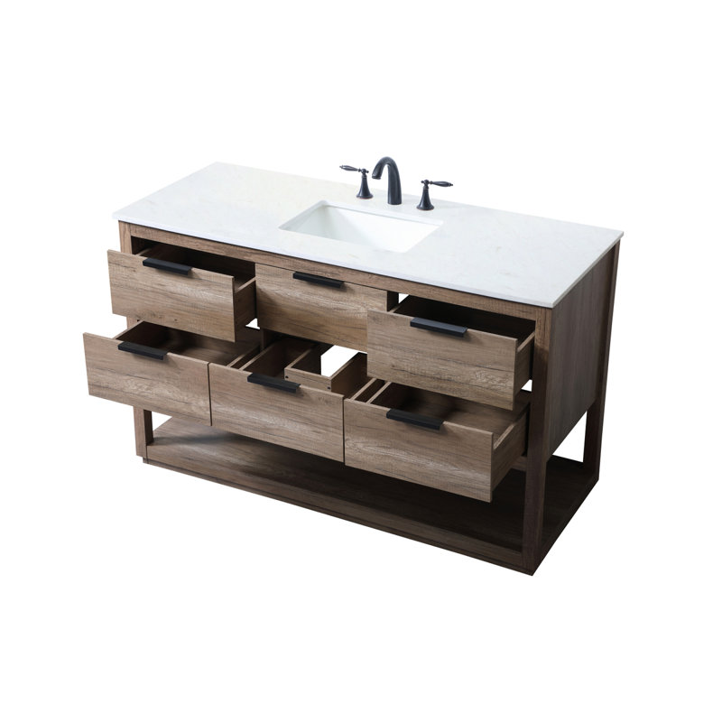 54'' Single Bathroom Vanity with Engineered Marble Top, Natural Oak