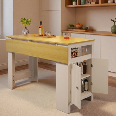 Table de salle à manger 3 en 1 avec plateau pliable, armoire fermée, tablette réglable, compartiment ouvert et crochets latéraux