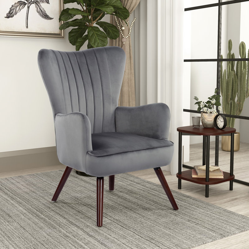 Coleman Velvet Armchair, Dark Wooden, Dark Grey
