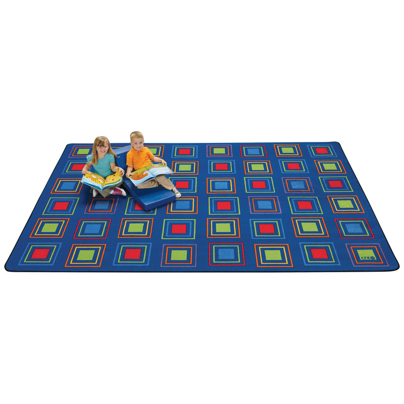 Tapis bleu / rouge touffeté à motif primaire, Rectangulaire 8 pi x 12 pi