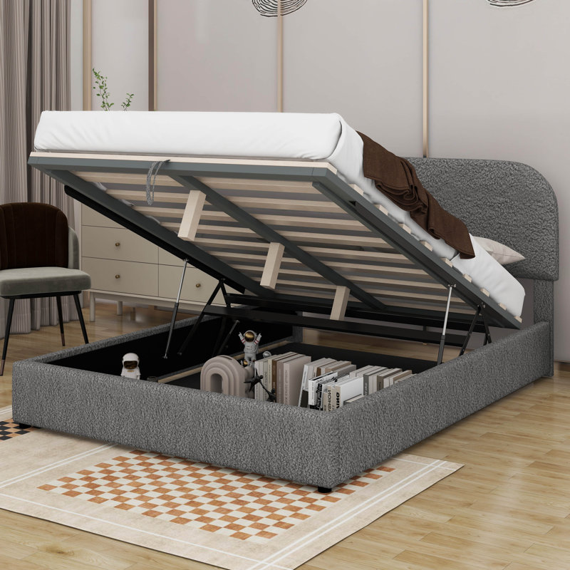 Lit plateforme tapissier Teddy, gris, Double