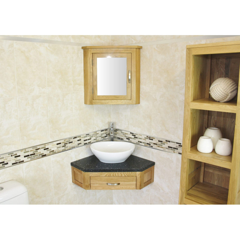 Crank 550mm Single Bathroom Vanity with Vessel Ceramic Basin, Black Quartz