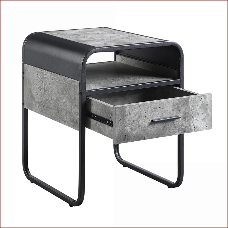 Table basse en faux béton gris avec cadre en métal noir pour salon, tiroir et amp; Tablette de rangement, assemblage facile