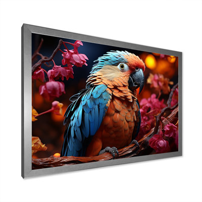 Perroquets rouges et bleus, plumage radieux, coucher de soleil II