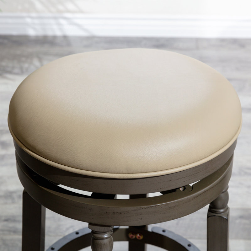 Ramona Swivel Solid Wood Stool, Grey, Ivory, Bar Stool (30" Seat Height)