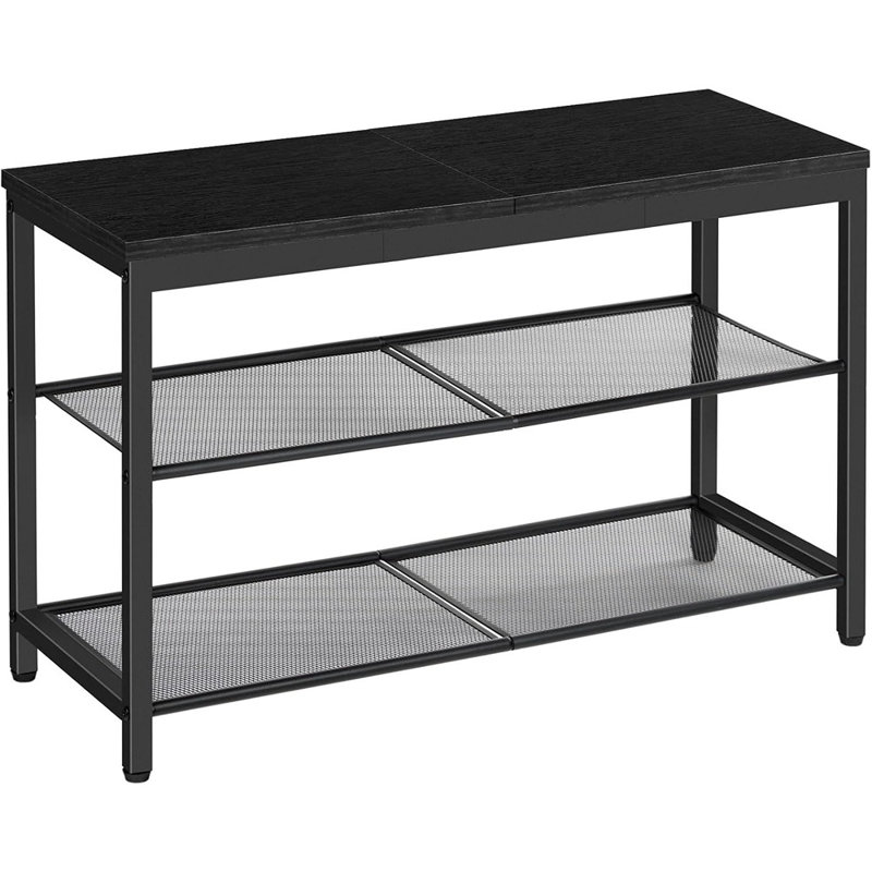 Banc de rangement à chaussures à 3 niveaux, organisateur de hall d'entrée industriel 29,5 po avec tablettes en filet, banc à chaussures pour couloir et salon, noir