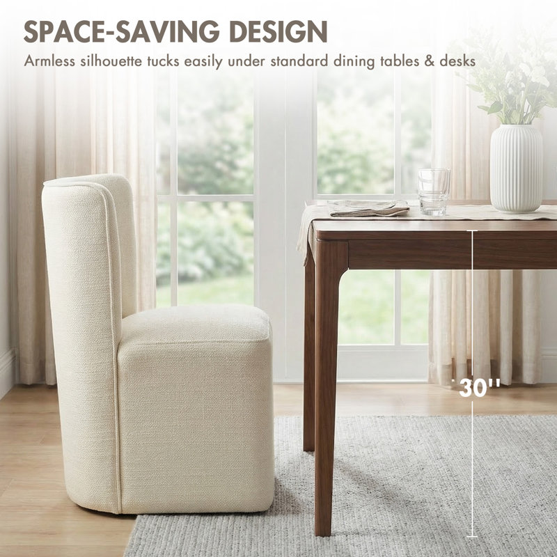 Vela Upholstered Armless Side Dining & Vanity Chair with Hidden Mobility Casters