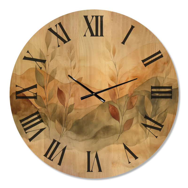 Grande horloge murale en bois imprimé cactus - sauge avec ondulation de dessert, Oversized