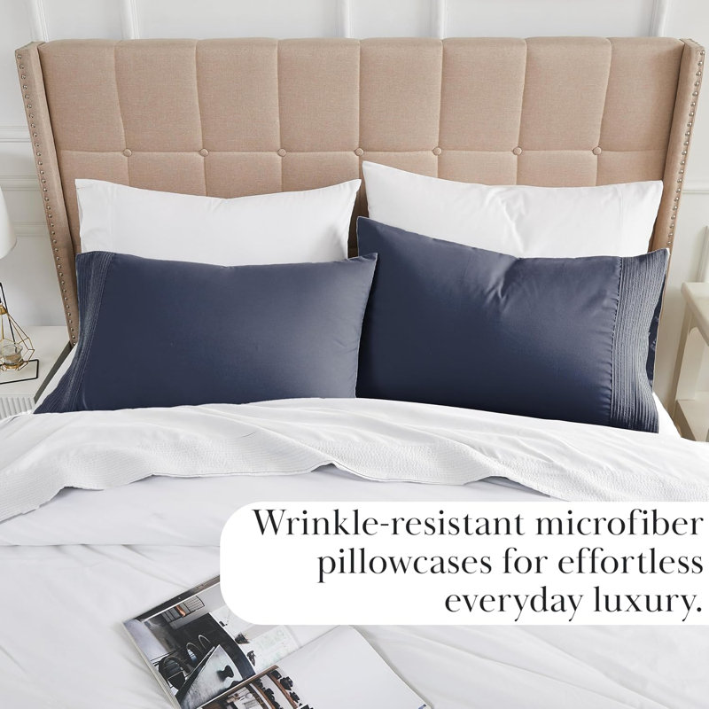 Ensemble de taies d'oreiller à ourlet plissé en microfibre double-face bleu foncé Southshore, Très grand lit, Bleu très foncé