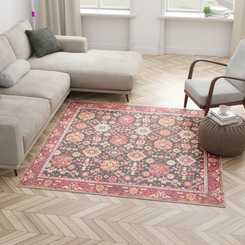 Miyon Performance Chenille Floral Indoor Rug, Square 7'10" x 7'10"
