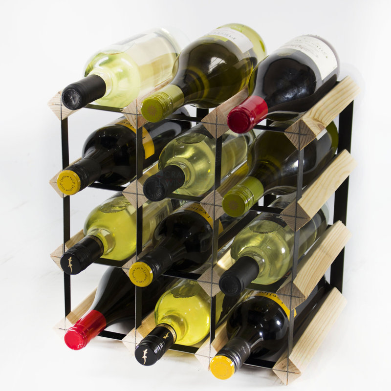 Liddle 12 Bottle Floor Wine Bottle Rack, Natural Pine / Black Steel
