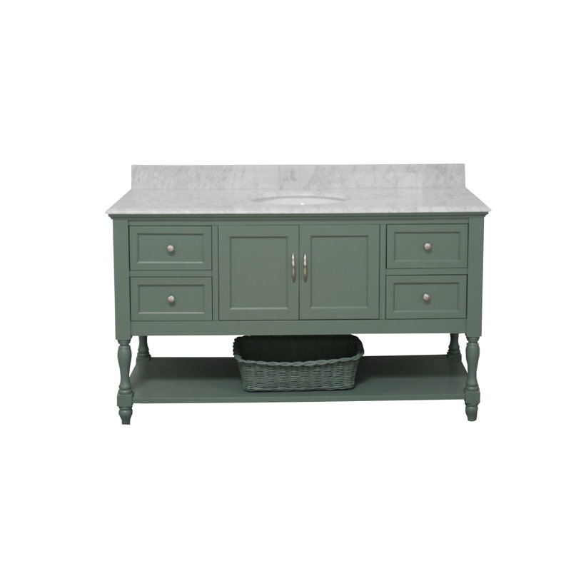 Hampton 60'' Single Bathroom Vanity with Top, Carrara Marble, Sage Green