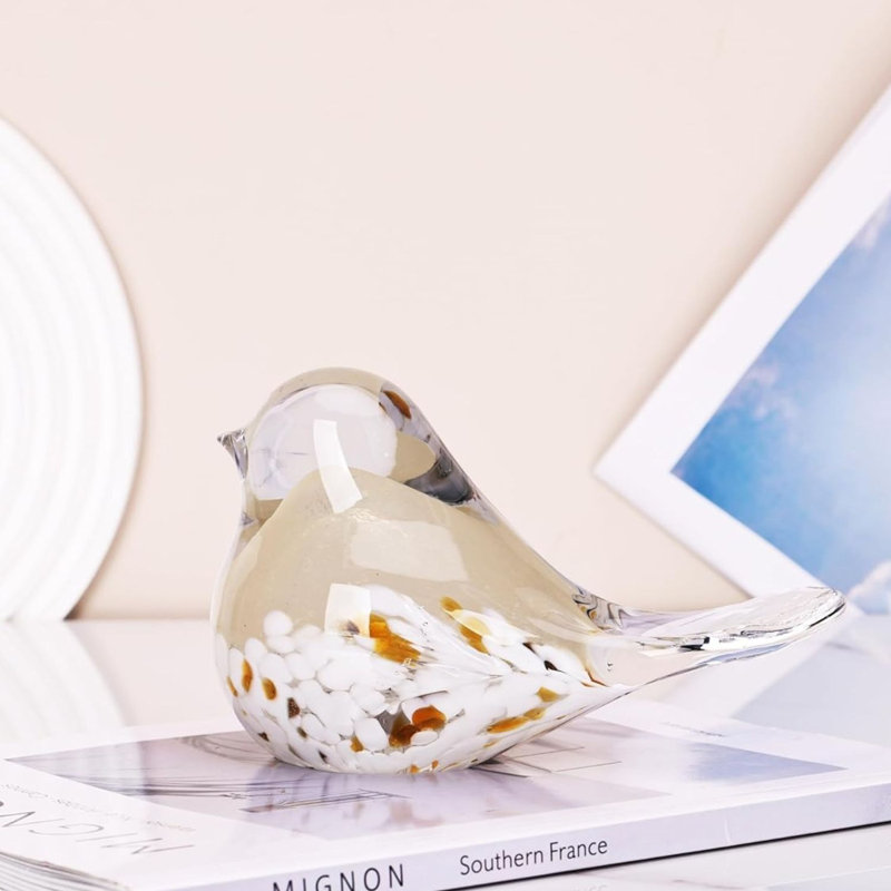 Hand Blown Glass Bird Statue Yellow